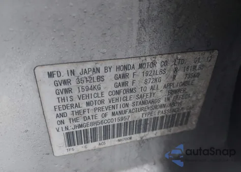 2012 Honda Fit Sport from USA, damaged, VIN JHMGE8H56CC015957